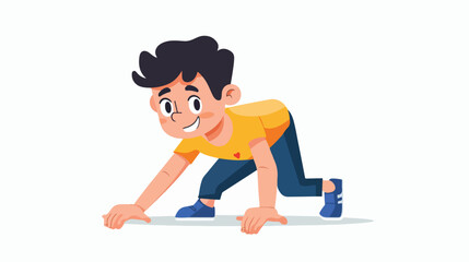 Obraz na płótnie Canvas Cartoon happy boy doing push up flat vector isolated