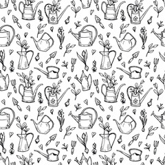 Seamless pattern with garden tools.
