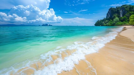 The sandy beach and the amazing sea with tropical blue turquoise and green colors