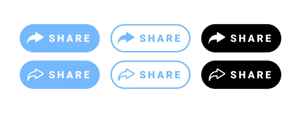 Blue share buttons. Vector icons