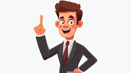 Fototapeta na wymiar Cartoon happy businessman pointing up flat vector isolated