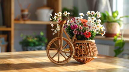 Fototapeta na wymiar toy bicycle and flower vase for home decoration.AI generated image