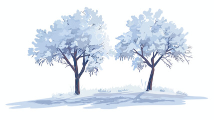 Snow covered trees flat vector isolated on white background