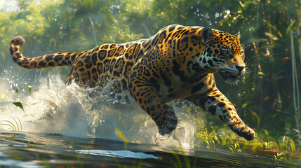 Stalking Jaguar in Water