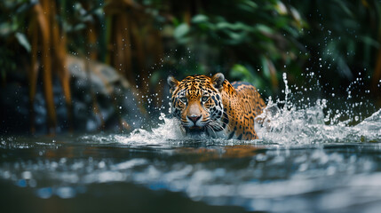 Stalking Jaguar in Water