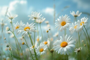 Daisies On Field - Abstract Spring Landscape blur background