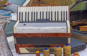 Old Accordion Harmonica Music Instrument for Sale at Flea Market