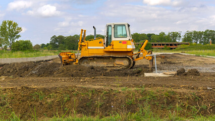 Large Bulldozer Machine at New Project Construction Site Ground Works