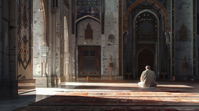 Muslim man praying in the mosque.AI generated image
