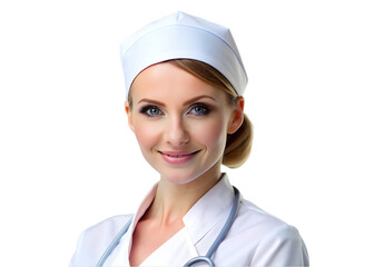 portrait of young smiling female doctor with stethoscope looking away