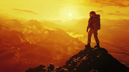 Obraz premium astronaut standing on mountain space exploration