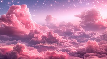 Pink clouds in the sky with stars