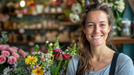 Small business owner woman smiling beautifully in her flower shop