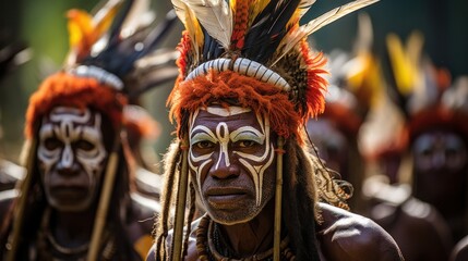 The Tambul Warriors are an indigenous group that uses distinctive body decorations. - obrazy, fototapety, plakaty