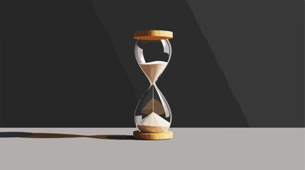 Time is running out. Hourglass vanishing on grey table - obrazy, fototapety, plakaty