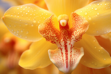 Detail close up of beautiful yellow blooming orchid flower