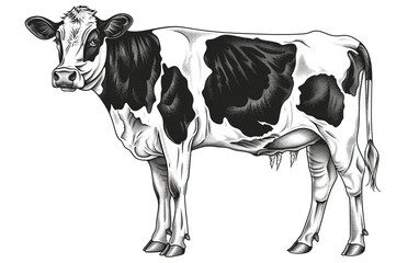 A black and white cow standing on white background,png