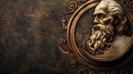 ancient greek philosopher in circular frame, copy space - obrazy, fototapety, plakaty