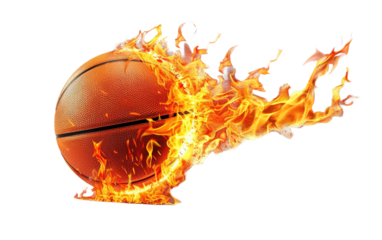 A basketball on fire on white background,png