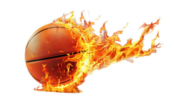 A basketball on fire on white background,png