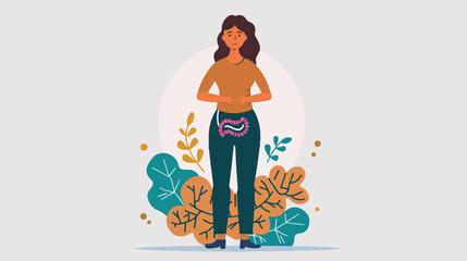 Woman with healthy digestive system on light background - obrazy, fototapety, plakaty