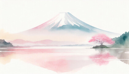 富士山を描いた水彩画, ドローイング, 風景画 - obrazy, fototapety, plakaty