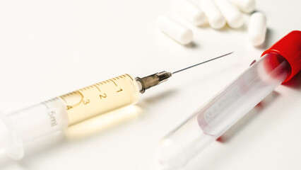 doping drugs, tablets, syringes and penetrations for taking doping samples, concept of...