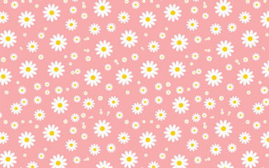white daisies flower on pink background seamless pattern