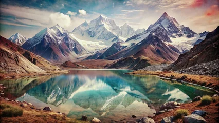 Foto auf Acrylglas Natural landscape, mountains, reflected, lake, forest, natural colors, natur, mounteverest, snow, green,  © fikret