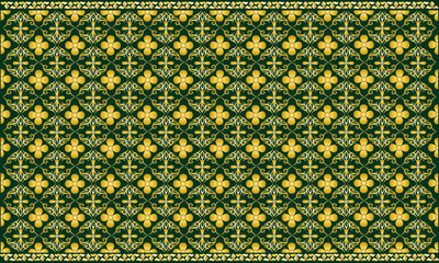Green background Elegant golden floral and geometric pattern.