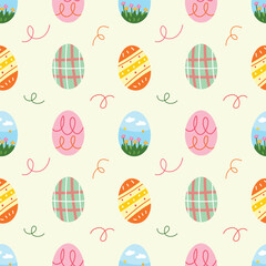 Easter eggs with different texture seamless pattern background for wrapping and wallpaper