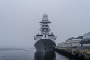 
WARSHIP - Italian Navy guided missile frigate moored at the seaport wharf

 - obrazy, fototapety, plakaty
