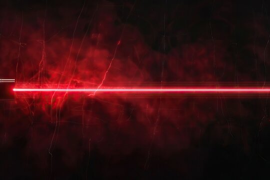 Red laser beam light effect on black background