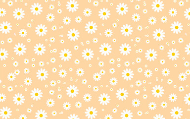 white daisies flower on soft orange background seamless pattern