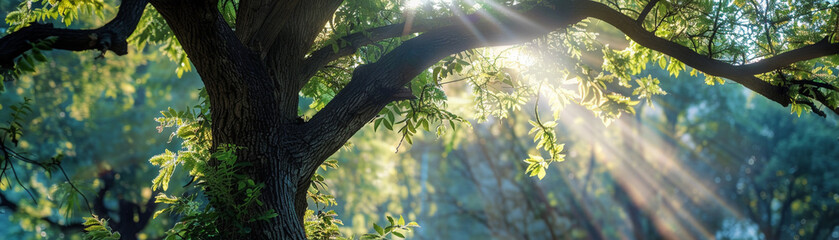 Dappled sunlight filters through the branches of a tree a symbol of hope and renewal amidst nature