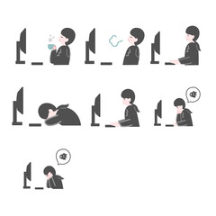 PCの前の女性会社員7セット