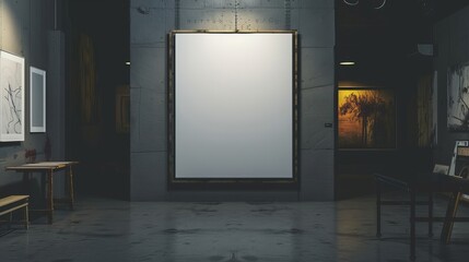 art gallery with a blank canvas hanging on the wall