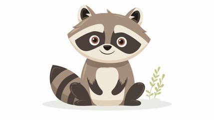 Cartoon happy raccoon on white background flat vector