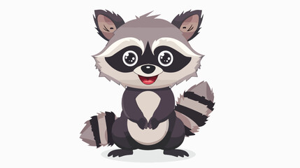 Cartoon happy raccoon on white background flat vector