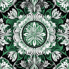 A green and white floral design, nature's romance, neon hues, mirrored, black and white reversal bright colors