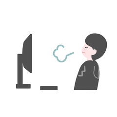 PCの前で一息つく女性会社員