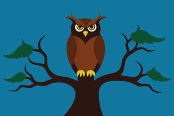 A wise old owl perched atop a gnarled oak tree