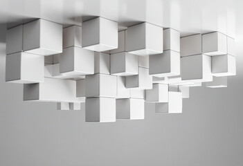 Geometric composition with white cubes, 3d render bright colors