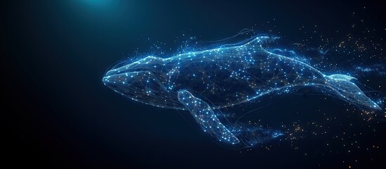Abstract picture. Whale swimming in the deep sea. Digital whale swimming on blue technology background