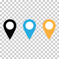 Pin icon. Location icon. Map pointer icon. Set of Location pins. location pins isolated on transparent background. Vector illustration. Eps file 41.