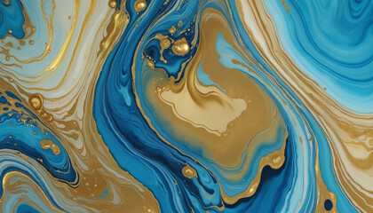 Abstract alcohol ink background. Blue gold bright colors