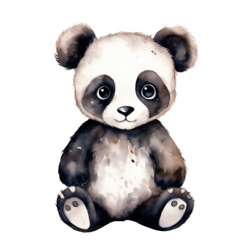 Watercolor hand-painted illustration of a little panda. Isolated on a transparent background