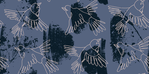 Seamless pattern of a birds. Vector Modern line illustrations.
- 777217170