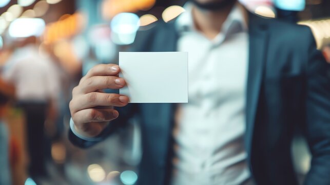 businessman hold paper plain for  mockup logo, name tag, design