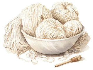 Bowl of yarn with a weaving hook